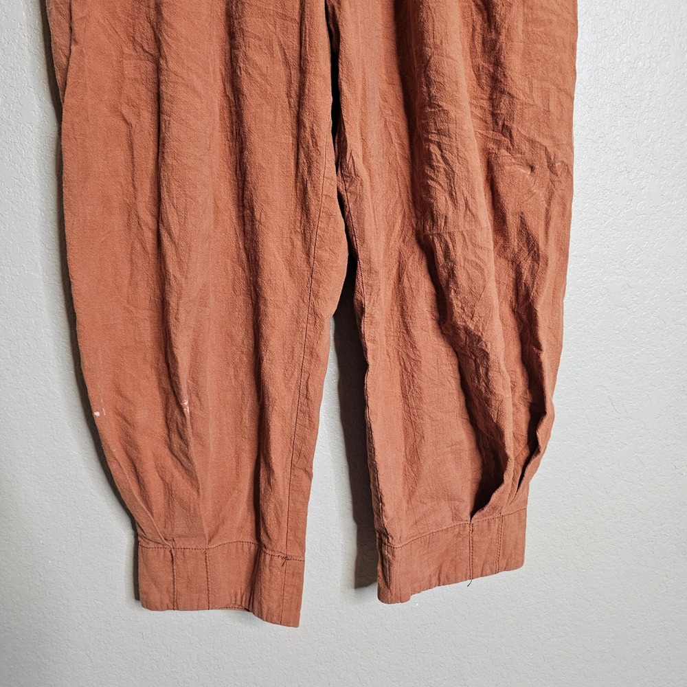 Free People 4 Double Buckle Soft Pants Pleated Tapered Rust Orange Cropped - Picture 4 of 12